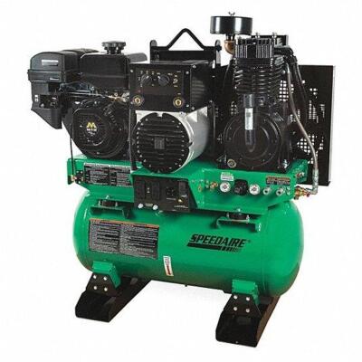 DESCRIPTION: (1) STATIONARY AIR COMPRESSOR/WELDER/GENERATOR BRAND/MODEL: SPEEDAIRE/487J39 INFORMATION: 2 STAGE, 14HP, 15.7CFM, RETAIL$: $6,441.59 SIZE