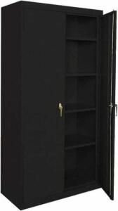 DESCRIPTION: (1) STORAGE CABINET BRAND/MODEL: SANDUSKY/EA42462472-09 INFORMATION: BLACK, SMALL DENTS RETAIL$: $1,742.00 SIZE: 46"W X 24"D X 72"T QTY: