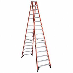 DESCRIPTION: (1) 16' TWIN STEPPLADDER BRAND/MODEL: WERNER/4XP54 INFORMATION: 15 STEPS, 300LB LOAD CAPACITY, 120 1/4" BASE SPREAD RETAIL$: $1,029.67 SI