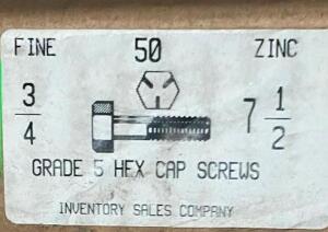 (2) - 50 CT. BOXES OF 3/4" X 7"-1/2 ZINC PLATED GRADE 5 FINE THREAD HEX HEAD BOLTS