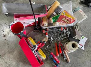 LARGE GROUP OF PAINTING SUPPLIES AND MATERIALS