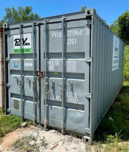 DESCRIPTION: PACVAN GREY SHIPPING CONTAINER INFORMATION: CONTENTS NOT INCLUDED - SEE PHOTOS FOR MORE DETAIL SIZE: 20'X8' QTY: 1