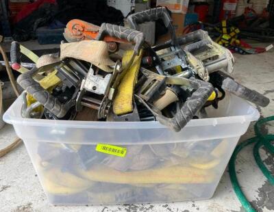 DESCRIPTION: LARGE BIN OF ASSORTED RATCHETS AND STRAPS QTY: 1