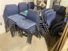 DESCRIPTION: (32) BLUE UPHOLSTERED STACKING OFFICE CHAIRS. ADDITIONAL INFORMATION: DUSTY, NEED CLEANED THIS LOT IS: SOLD BY THE PIECE. LOCATION SHOP Q - 2