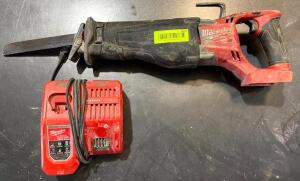 DESCRIPTION: MILWAUKEE CORDLESS RECIPROCATING SAWZALL W/ CHARGER (NO BATTERY) BRAND/MODEL: MILWAUKEE LOCATION: WAREHOUSE QTY: 1