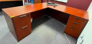 DESCRIPTION: L-SHAPED OFFICE DESK WITH KEYS SIZE: 83"X71" QTY: 1