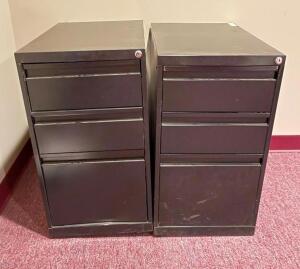 DESCRIPTION: (2) 3-DRAWER METAL FILE CABINET SIZE: 15" X 23" X 97" LOCATION: UPSTAIRS OFFICE QTY: 2