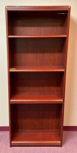 DESCRIPTION: 4-TIER WOODEN BOOK SHELF SIZE: 29" X 12" X 72" LOCATION: UPSTAIRS OFFICE QTY: 1