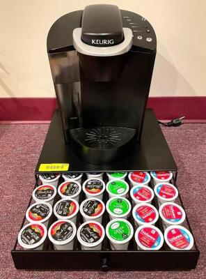 DESCRIPTION: KHURIG COFFEE MAKER WITH CUP STORAGE DRAWER BRAND/MODEL: KHURIG LOCATION: UPSTAIRS OFFICE QTY: 1