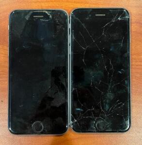 DESCRIPTION: (2) IPHONE 8 INFORMATION: NO PASSCODE OR ICLOUD PASSWORD, ONE HAS CRACKED SCREEN QTY: 2