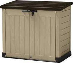 DESCRIPTION: (1) ALL WEATHER RESIN STORE IT OUT STORAGE SHED BRAND/MODEL: KETER INFORMATION: BROWN RETAIL$: $168.00 EA SIZE: 30 CU FT QTY: 1