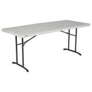 DESCRIPTION: (1) FOLDING TABLE BRAND/MODEL: COSTCO INFORMATION: BLACK OR WHITE MUST INSPECT RETAIL$: 55 SIZE: 6' QTY: 1