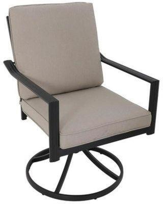 (2) - STYLE SELECTIONS GLENN HILL METAL FRAME SWIVEL PATIO DINING CHAIRS WITH TAN CUSHIONED SEATS