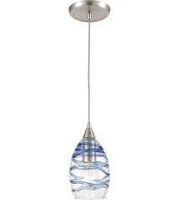 DESCRIPTION: (1) PENDANT CEILING LIGHT BRAND/MODEL: ELK LIGHTING #31742/1 INFORMATION: CLEAR WITH BLUE RETAIL$: $184.00 EA SIZE: 5" QTY: 1