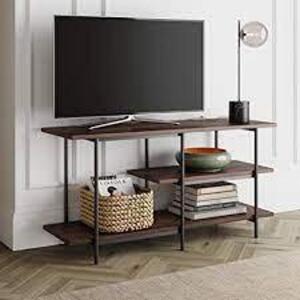 DESCRIPTION: (1) 3-TIER MEDIA CONSOLE TV STAND BRAND/MODEL: NATHAN JAMES #74901 INFORMATION: WARM WALNUT RETAIL$: $179.99 EA QTY: 1