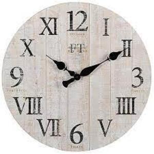 DESCRIPTION: (1) RUSTIC BARN WOOD WALL CLOCK BRAND/MODEL: FIRSTIME & CO INFORMATION: WHITE RETAIL$: $104.99 EA SIZE: 24" QTY: 1