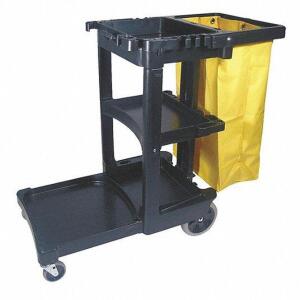 DESCRIPTION: (1) JANITORIAL CLEANING CART BRAND/MODEL: RUBBERMAID #5M880 INFORMATION: BLACK AND YELLOW RETAIL$: $280.71 EA SIZE: 24 GA; TRASH BAG QTY: