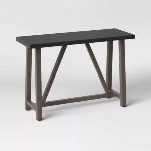 SMITH AND HAWKEN FAUX WOOD PATIO CONSOLE TABLE WITH FAUX CONCRETE TABLETOP