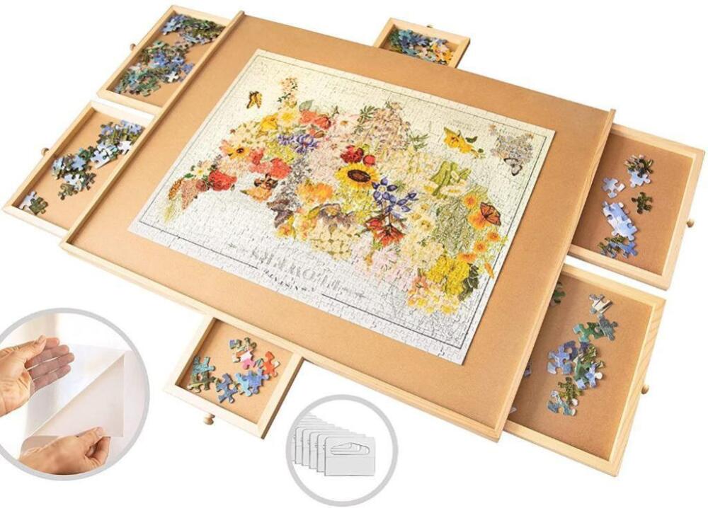 PLAYVIBE 1500 PIECE WOODEN JIGSAW PUZZLE TABLE