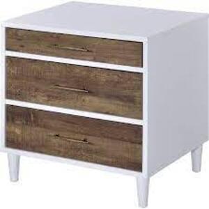 DESCRIPTION: (2) 3 DRAWER NIGHTSTAND BRAND/MODEL: ACME FURNITURE #97551 INFORMATION: WHITE AND WOODTONE RETAIL$: $189.99 EA QTY: 2