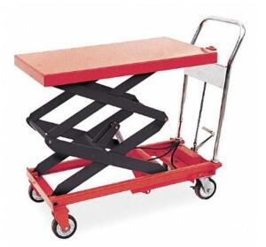 DESCRIPTION (1) DAYTON MANUAL MOBILE SCISSOR-LIFT TABLE BRAND/MODEL 3KR47 ADDITIONAL INFORMATION LOAD CAPACITY: 800LB/RED/LIFT MECHANISM: HYDRAULIC/RE