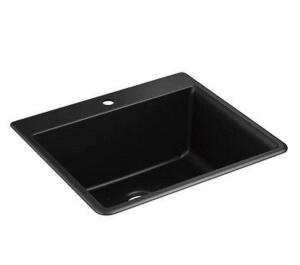 KOHLER KENNON DROP-IN/UNDERMOUNT NEOROC GRANITE COMPOSITE 25 IN. 1-HOLE SINGLE BOWL KITCHEN SINK IN MATTE BLACK