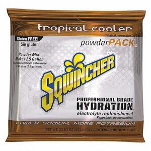 DESCRIPTION: (4) SPORTS DRINK MIX POWDER CONCENTRATE BRAND/MODEL: SQWINCHER #3UZR8 INFORMATION: TROPICAL COOLER SIZE: 2.5 GAL QTY: 4