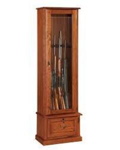 DESCRIPTION: (1) GUN CABINET BRAND/MODEL: OSHOME #600 INFORMATION: BROWN, WOOD WITH GLASS FRONT RETAIL$: $299.99 EA SIZE: 8 GUN QTY: 1