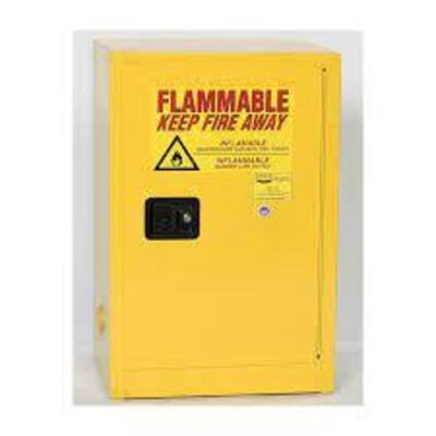 DESCRIPTION: (1) FLAMMABLE SAFETY CABINET BRAND/MODEL: EAGLE #1924 INFORMATION: YELLOW/1-SHELVES/RECESSED PULL HANDLE RETAIL$: $1048.84 EA SIZE: 35"H