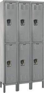 DESCRIPTION: (1) PREMIUM LOCKERS BRAND/MODEL: HALLOWELL/HAL-U3228-2 INFORMATION: DARK GRAY/2-TIER/6-OPENINGS RETAIL$: 1,281.17 SIZE: 36"W X 78"H X 15"