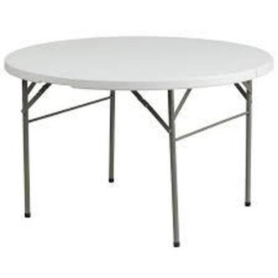 DESCRIPTION: (1) ROUND HEAVY DUTY PLASTIC TABLE BRAND/MODEL: LANCASTER #DAD-122RZ-GG INFORMATION: WHITE RETAIL$: $84.99 EA SIZE: 48" QTY: 1