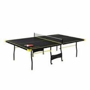 DESCRIPTION: (1) TABLE TENNIS TABLE BRAND/MODEL: MD SPORTS #TTT415_047M INFORMATION: BLACK AND YELLOW RETAIL$: $339.99 EA SIZE: 60"W X 30"H X 108"L QT