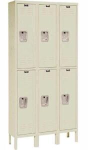 DESCRIPTION (1) HALLOWELL DOUBLE TIER LOCKER BRAND/MODEL U3228-2PT ADDITIONAL INFORMATION TAN/6-DOOR/RETAILS AT $1,109.60 SIZE 78"H X 36"W X 12"D THIS