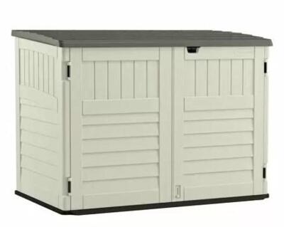 DESCRIPTION (1) SUNCAST STOW-AWAY STORAGE SHED BRAND/MODEL BMS4700 ADDITIONAL INFORMATION STORAGE CAPACITY: 70 CU-FT/DOUBLE-DOORS/RETAILS AT $399.00 S