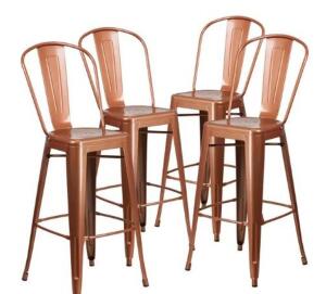 DESCRIPTION (4) FLASH FURNITURE BARSTOOL BRAND/MODEL 4-ET-3534-30-POC-GG ADDITIONAL INFORMATION COPPER METAL/WITH BACK/RETAILS AT $83.41 EACH SIZE 30"