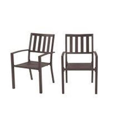 DESCRIPTION: (2) STACKABLE SLAT OUTDOOR DINING CHAIRS BRAND/MODEL: STYLEWELL #1004-486-511 INFORMATION: BROWN RETAIL$: $150.00 TOTAL QTY: 2