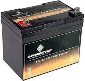 DESCRIPTION: (1) LAWN MOWER BATTERY BRAND/MODEL: CHROME BATTERY RETAIL$: $100.00 EA SIZE: 12V-35AH QTY: 1