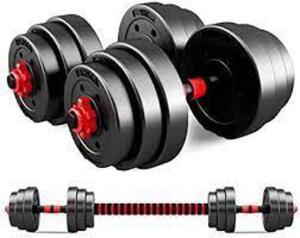 DESCRIPTION: (1) ADJUSTABLE RUBBER DUMBELL SET BRAND/MODEL: T AND R INFORMATION: BLACK AND RED RETAIL$: $70.00 EA QTY: 1