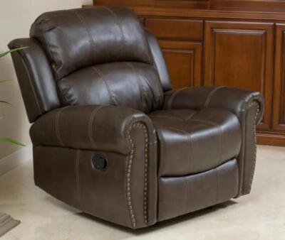 DESCRIPTION (1) HARBOR LEATHER GLIDING RECLINER BRAND/MODEL 57339.00PU ADDITIONAL INFORMATION DARK-BROWN/FAUX-LEATHER/RETAILS AT $809.95 SIZE 39.5"H X