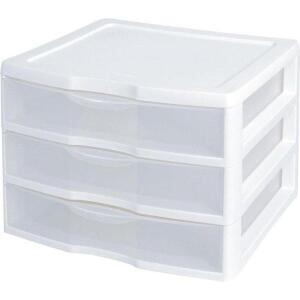 DESCRIPTION: (2) 3-DRAWER ORGANIZER BRAND/MODEL: STERILITE 2093 INFORMATION: BOTH IN SAME BOX RETAIL$: $ 39.95 EA SIZE: 10.25" H 14.5"W 14.25 D QTY: 2