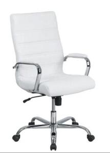 DESCRIPTION (1) FLASH FURNITURE CONTEMPORARY CHAIR BRAND/MODEL GO-2286H-WH-GG ADDITIONAL INFORMATION WHITE/LEATHER-SOFT/CHROME FRAME/RETAILS AT $247.9