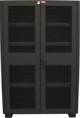 DESCRIPTION (1) JAMCO VISIBLE STORAGE CABINET BRAND/MODEL DJ248-BL ADDITIONAL INFORMATION BLACK/4-SHELVES/MINOR COSMETIC DAMAGE, MUST COME INTO INSPEC