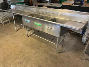 DESCRIPTION: 148" THREE WELL POT SINK W/ LEFT SIDE DISH TABLE. SIZE 148" LOCATION: BAY 6 QTY: 1