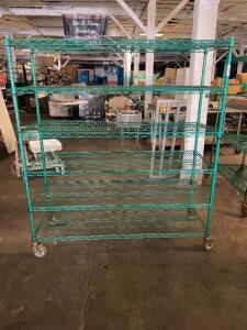 DESCRIPTION: 60" X 21" SIX TIER COATED WIRE SHELF. ON CASTERS SIZE 60" X 20" X 72" LOCATION: BAY 6 QTY: 1