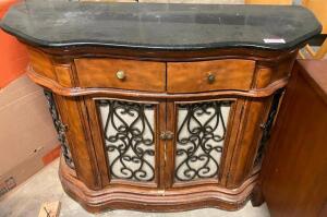 DESCRIPTION: 48" HARDWOOD SOFA ACCENT TABLE W/ STONE TOP SIZE 48" LOCATION: BAY 6 QTY: 1