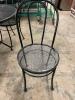 DESCRIPTION: 41" WROUGHT IRON PATIO TABLE W/ (4) CHAIRS SIZE 41" ROUND LOCATION: BAY 6 THIS LOT IS: ONE MONEY QTY: 1 - 2