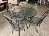 DESCRIPTION: 36" WROUGHT IRON PATIO TABLE W/ (4) CHAIRS SIZE 36" ROUND LOCATION: BAY 6 THIS LOT IS: ONE MONEY QTY: 1 - 3