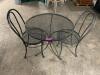 DESCRIPTION: 0" WROUGHT IRON PATIO TABLE W/ (2) CHAIRS SIZE 30" ROUND LOCATION: BAY 6 THIS LOT IS: ONE MONEY QTY: 1 - 2