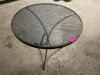 DESCRIPTION: 0" WROUGHT IRON PATIO TABLE W/ (2) CHAIRS SIZE 30" ROUND LOCATION: BAY 6 THIS LOT IS: ONE MONEY QTY: 1 - 2