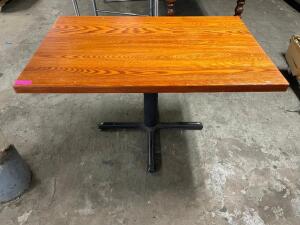 DESCRIPTION: 42" X 30" HARDWOOD TABLE W/ BASE. ADDITIONAL INFORMATION TAKEN APART SIZE 42" X 30" LOCATION: BAY 6 QTY: 1